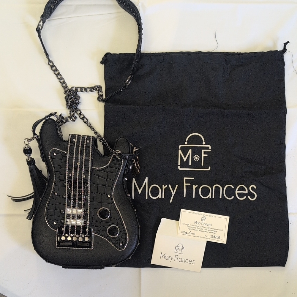 🎸 Mary Frances Black and Silver Guitar Crossbody Bag